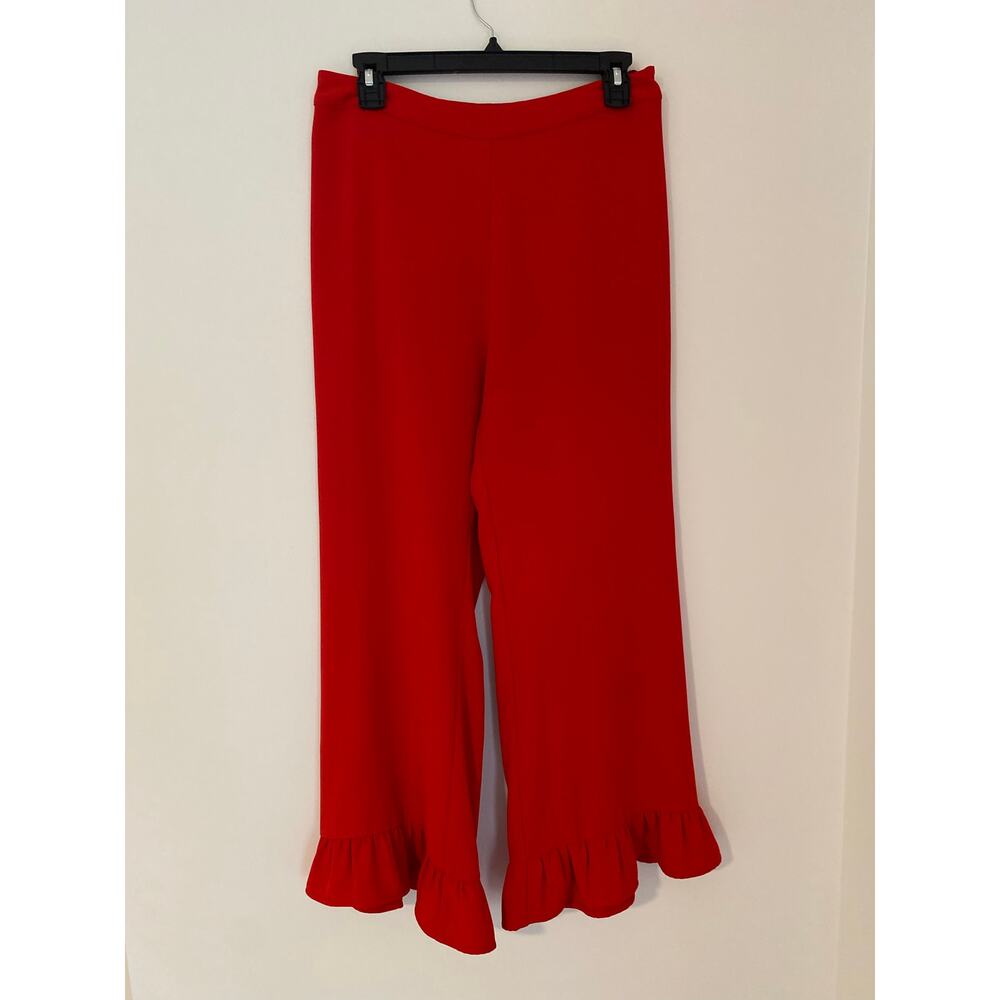 JB Julie Brown New York Red Palazzo Ruffle Bottom Career Dress Pants 6 EUC